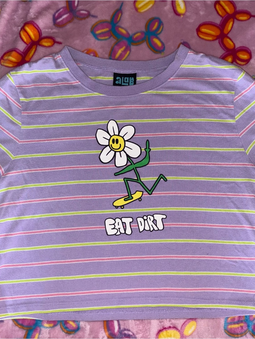 Zumiez Lavender Striped Crop Top with Daisy Skate Graphic